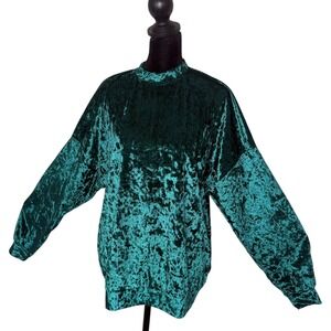 EMMA & SAM Green Crushed Velvet Mock Neck Long Sleeve Top Women's‎ XS NEW
